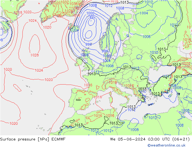 pression de l'air ECMWF mer 05.06.2024 03 UTC