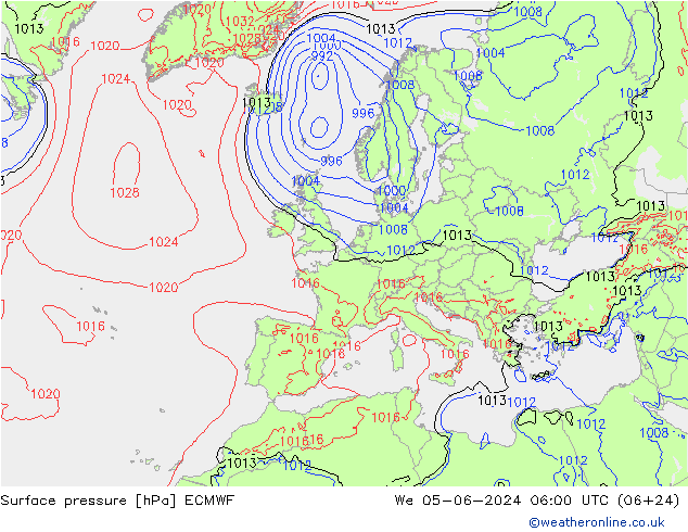 Pressione al suolo ECMWF mer 05.06.2024 06 UTC