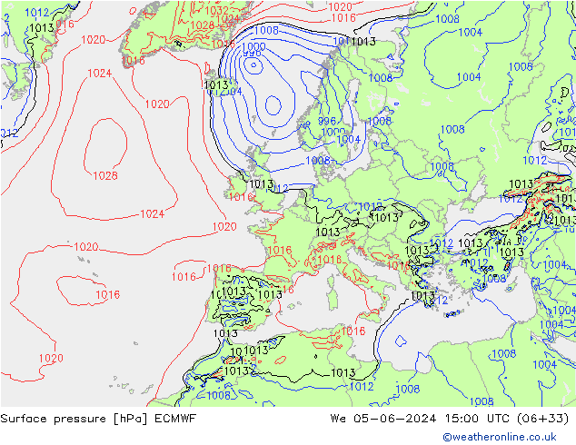Atmosférický tlak ECMWF St 05.06.2024 15 UTC