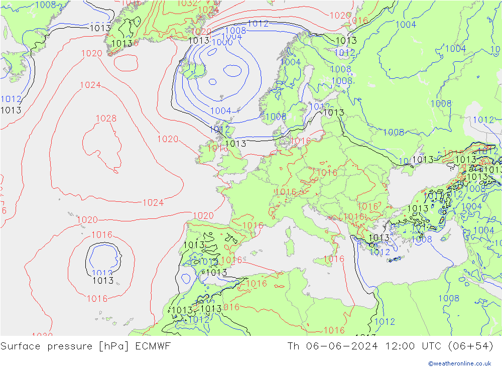 Atmosférický tlak ECMWF Čt 06.06.2024 12 UTC