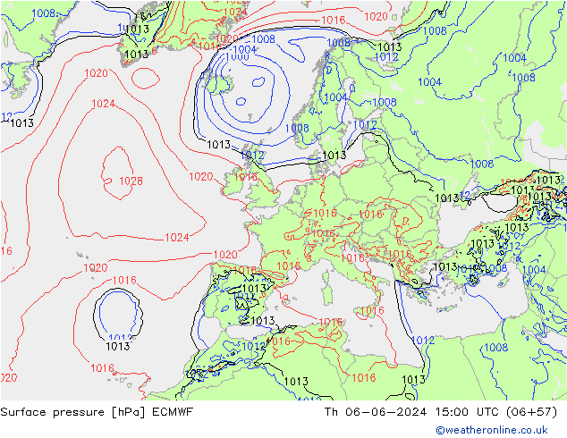 Pressione al suolo ECMWF gio 06.06.2024 15 UTC