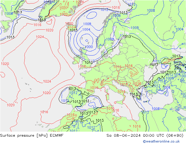 Pressione al suolo ECMWF sab 08.06.2024 00 UTC