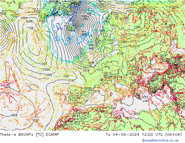 Theta-e 850hPa ECMWF  04.06.2024 12 UTC