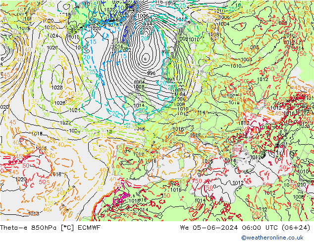 Theta-e 850hPa ECMWF We 05.06.2024 06 UTC