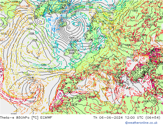 Theta-e 850hPa ECMWF Do 06.06.2024 12 UTC