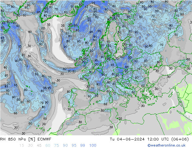 RH 850 hPa ECMWF Di 04.06.2024 12 UTC