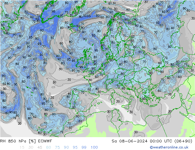 RH 850 hPa ECMWF Sa 08.06.2024 00 UTC