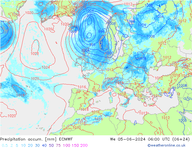 Toplam Yağış ECMWF Çar 05.06.2024 06 UTC