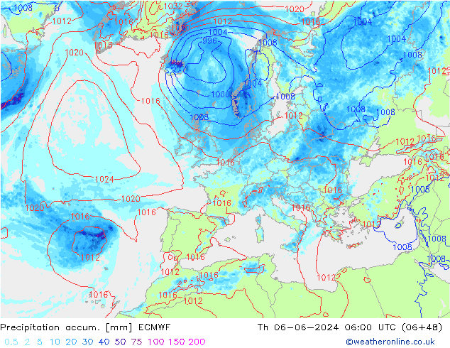 Precipitation accum. ECMWF Th 06.06.2024 06 UTC