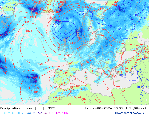 Precipitation accum. ECMWF ven 07.06.2024 06 UTC