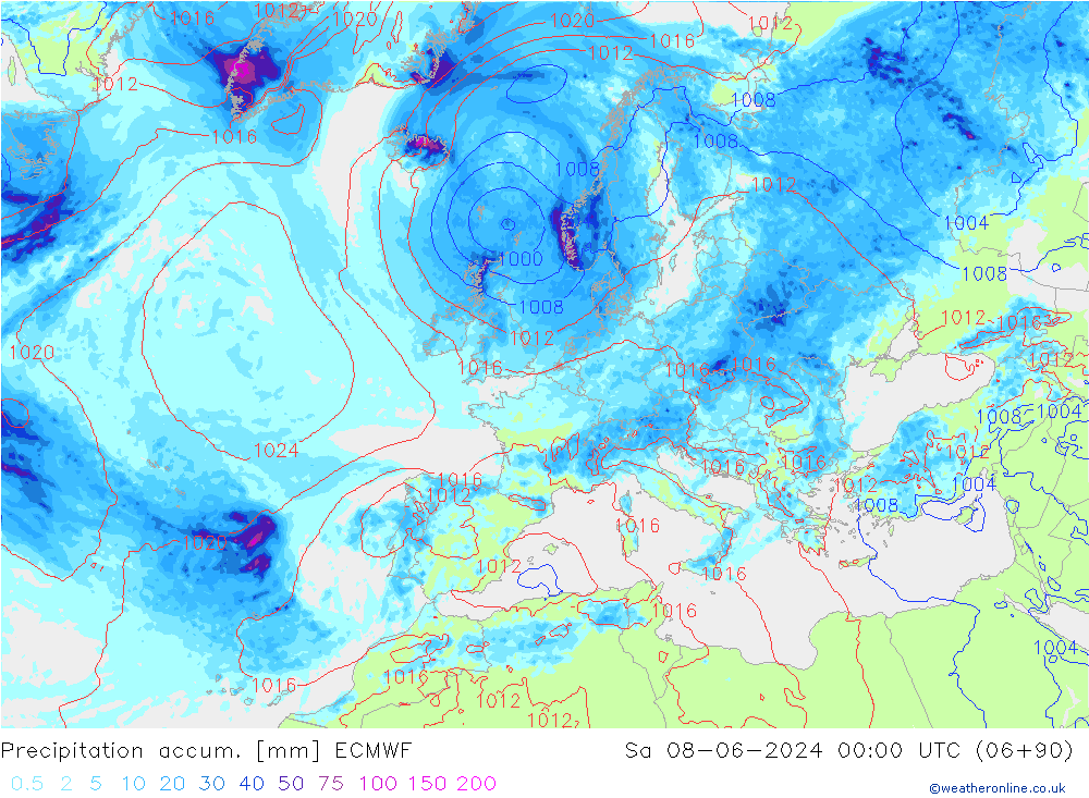 Nied. akkumuliert ECMWF Sa 08.06.2024 00 UTC