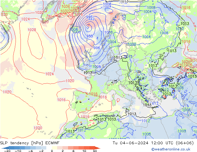 SLP tendency ECMWF Tu 04.06.2024 12 UTC