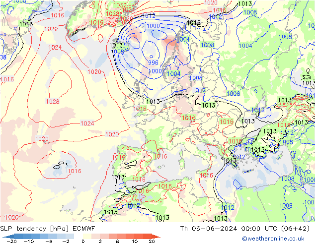 Druktendens (+/-) ECMWF do 06.06.2024 00 UTC