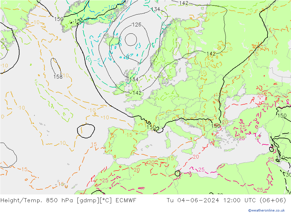 Z500/Rain (+SLP)/Z850 ECMWF Tu 04.06.2024 12 UTC