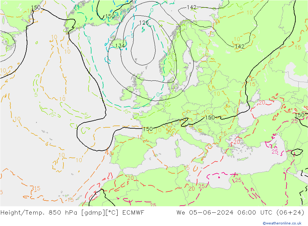 Z500/Rain (+SLP)/Z850 ECMWF ср 05.06.2024 06 UTC