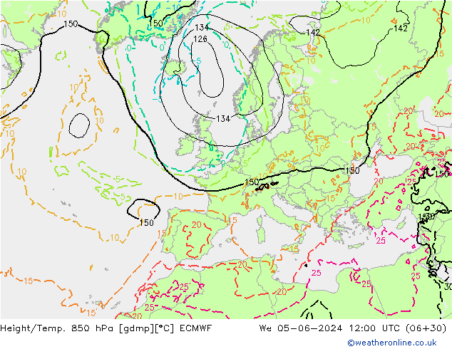 Z500/Rain (+SLP)/Z850 ECMWF We 05.06.2024 12 UTC