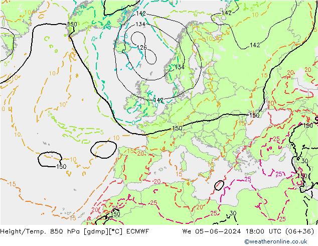 Z500/Yağmur (+YB)/Z850 ECMWF Çar 05.06.2024 18 UTC