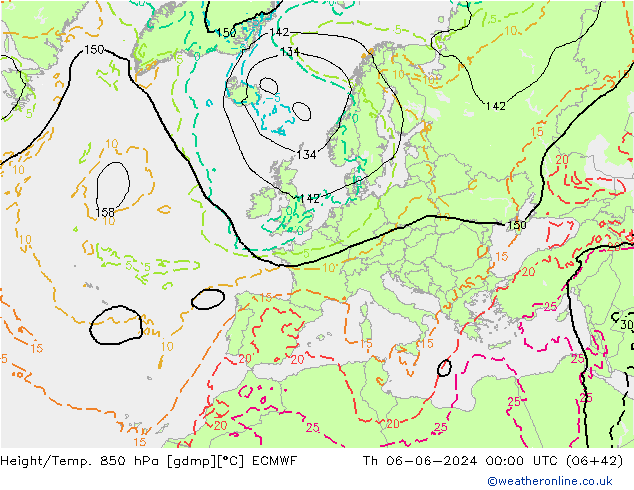 Yükseklik/Sıc. 850 hPa ECMWF Per 06.06.2024 00 UTC