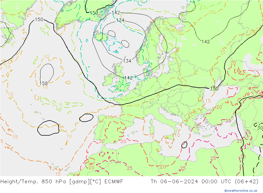 Yükseklik/Sıc. 850 hPa ECMWF Per 06.06.2024 00 UTC