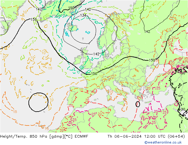 Z500/Rain (+SLP)/Z850 ECMWF Th 06.06.2024 12 UTC