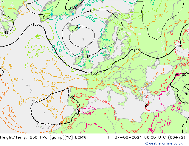 Height/Temp. 850 гПа ECMWF пт 07.06.2024 06 UTC