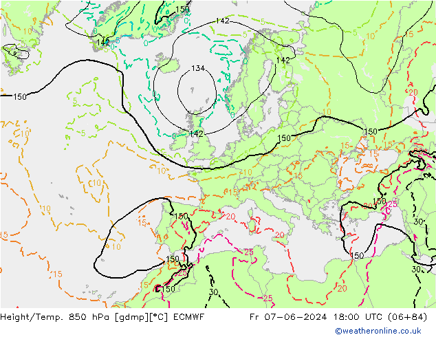 Height/Temp. 850 hPa ECMWF Pá 07.06.2024 18 UTC