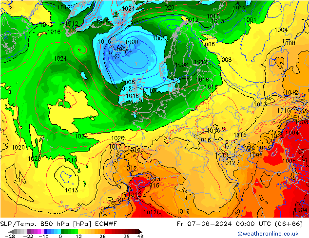 SLP/Temp. 850 hPa ECMWF  07.06.2024 00 UTC