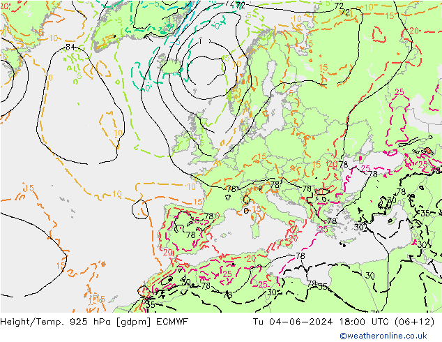 Height/Temp. 925 hPa ECMWF Ter 04.06.2024 18 UTC