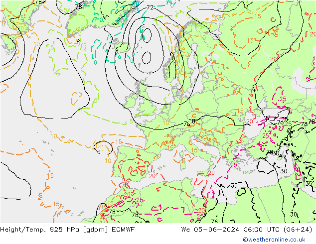 Height/Temp. 925 hPa ECMWF We 05.06.2024 06 UTC