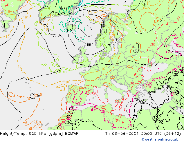 Height/Temp. 925 hPa ECMWF czw. 06.06.2024 00 UTC