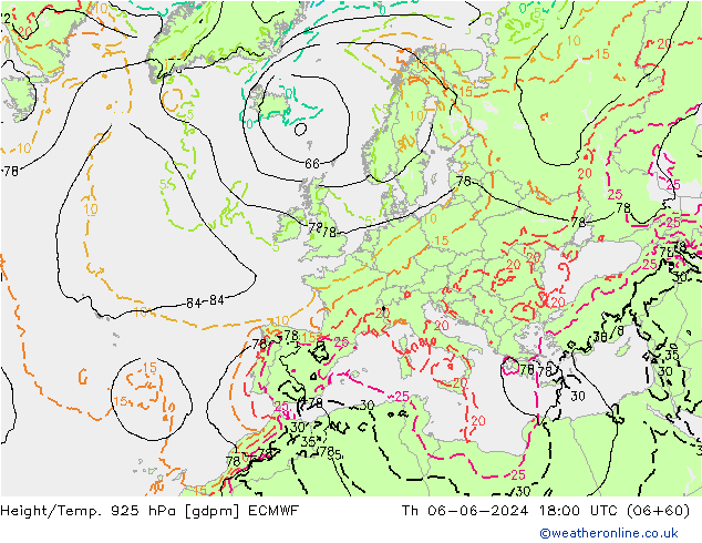 Height/Temp. 925 hPa ECMWF  06.06.2024 18 UTC