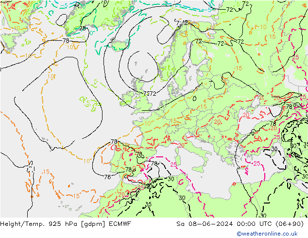 Height/Temp. 925 hPa ECMWF  08.06.2024 00 UTC