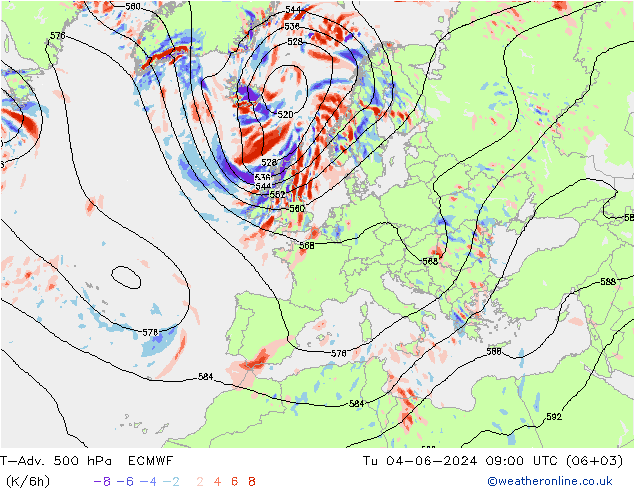 T-Adv. 500 hPa ECMWF Tu 04.06.2024 09 UTC