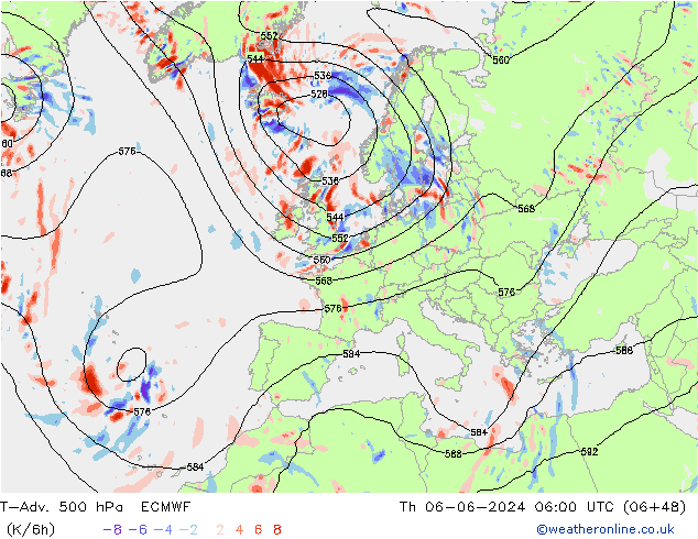 T-Adv. 500 hPa ECMWF Th 06.06.2024 06 UTC