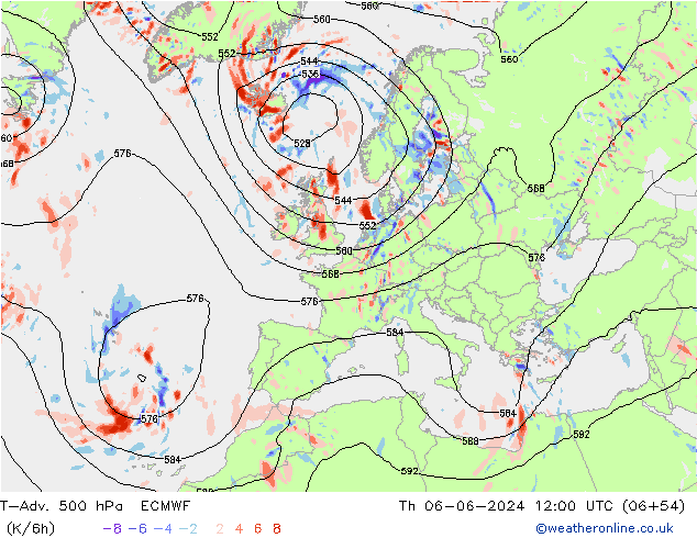 T-Adv. 500 гПа ECMWF чт 06.06.2024 12 UTC