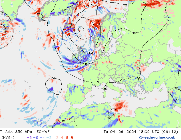 T-Adv. 850 hPa ECMWF Ter 04.06.2024 18 UTC