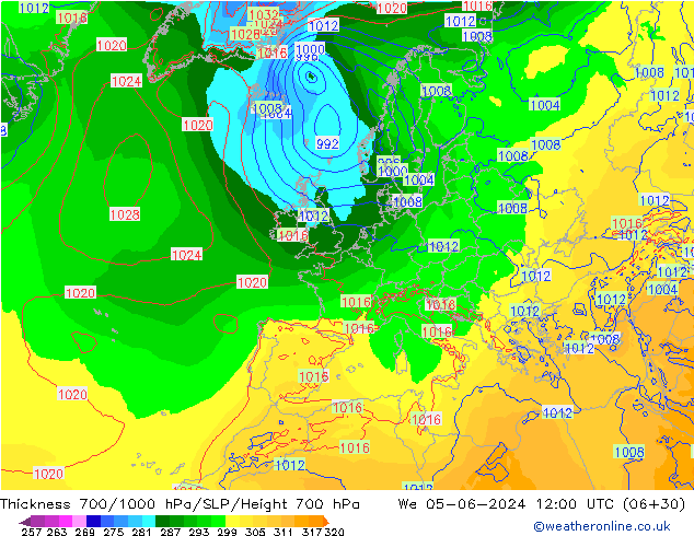 Thck 700-1000 hPa ECMWF We 05.06.2024 12 UTC