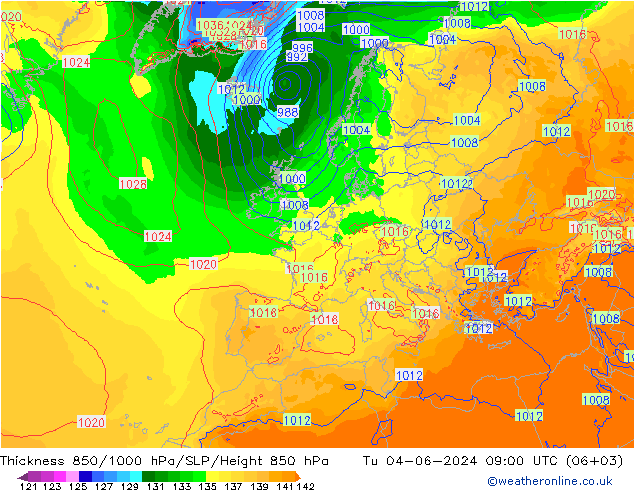 Thck 850-1000 hPa ECMWF wto. 04.06.2024 09 UTC