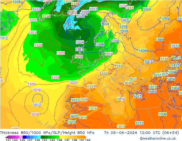 Schichtdicke 850-1000 hPa ECMWF Do 06.06.2024 12 UTC