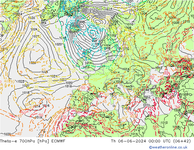 Theta-e 700hPa ECMWF Per 06.06.2024 00 UTC