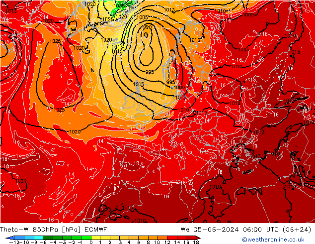 Theta-W 850hPa ECMWF mer 05.06.2024 06 UTC