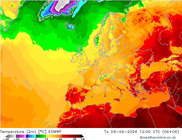 Temperature (2m) ECMWF Út 04.06.2024 12 UTC