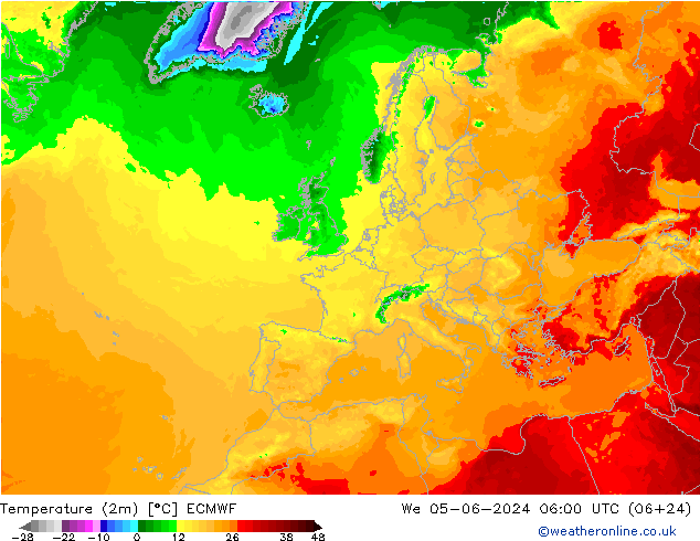 Sıcaklık Haritası (2m) ECMWF Çar 05.06.2024 06 UTC