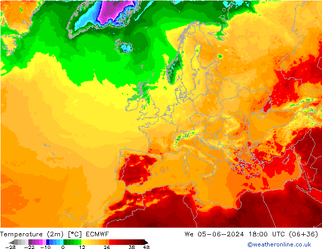 Temperatura (2m) ECMWF mer 05.06.2024 18 UTC