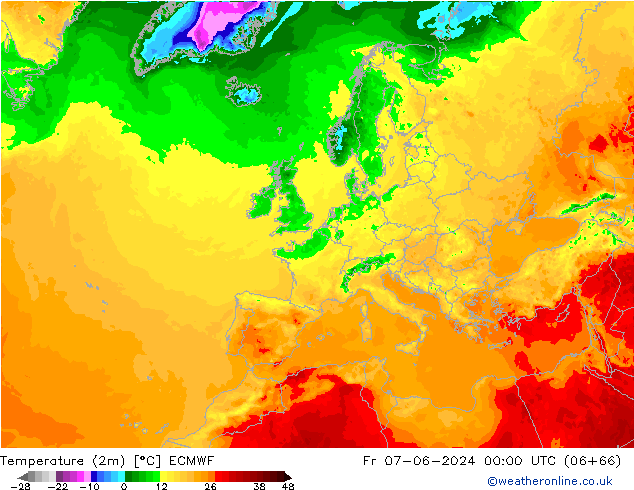 Temperatura (2m) ECMWF ven 07.06.2024 00 UTC