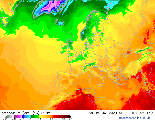 Temperatura (2m) ECMWF Sáb 08.06.2024 00 UTC