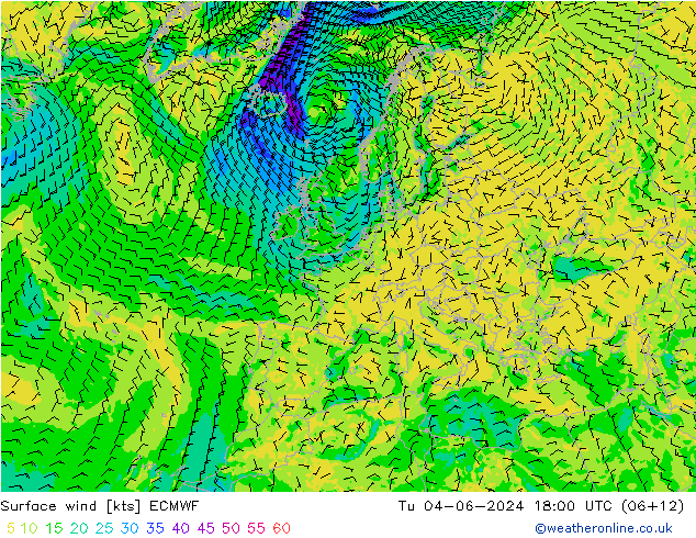 Bodenwind ECMWF Di 04.06.2024 18 UTC