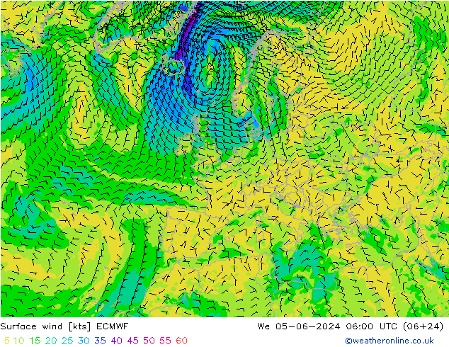 Rüzgar 10 m ECMWF Çar 05.06.2024 06 UTC