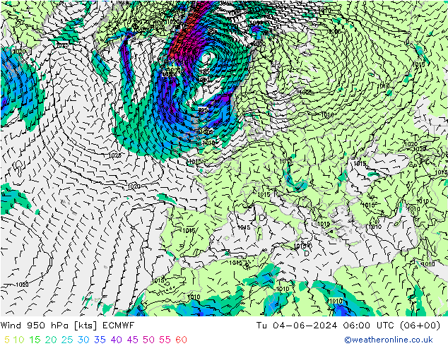 Viento 950 hPa ECMWF mar 04.06.2024 06 UTC