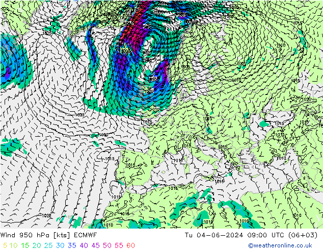 Vento 950 hPa ECMWF mar 04.06.2024 09 UTC